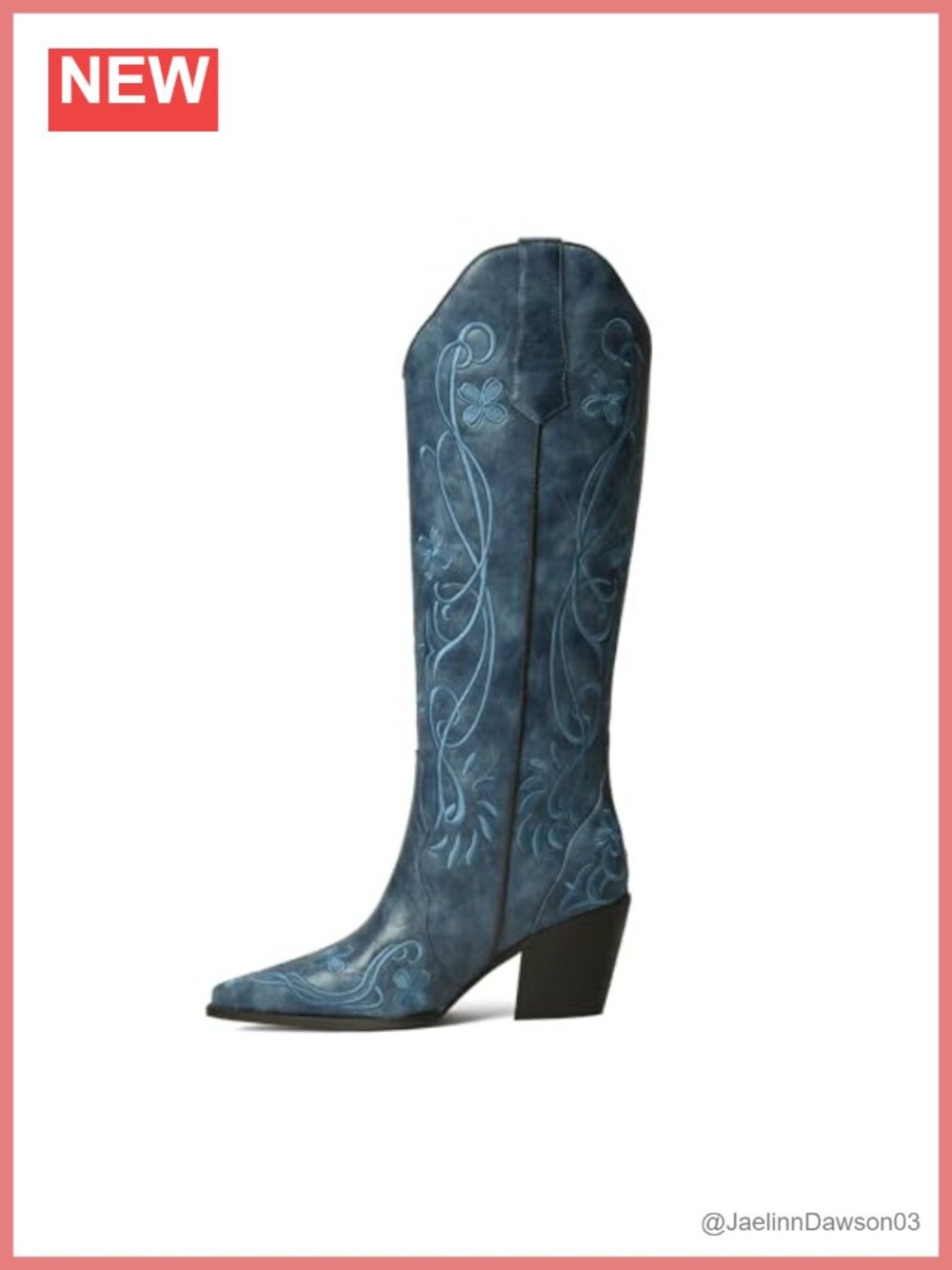 Knee High Faux Leather Cowboy Boots Pointed Toe Block Heel Pull On